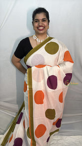 Vriksham Off White With Round Printed Cotton Mulmul Saree-VS4604